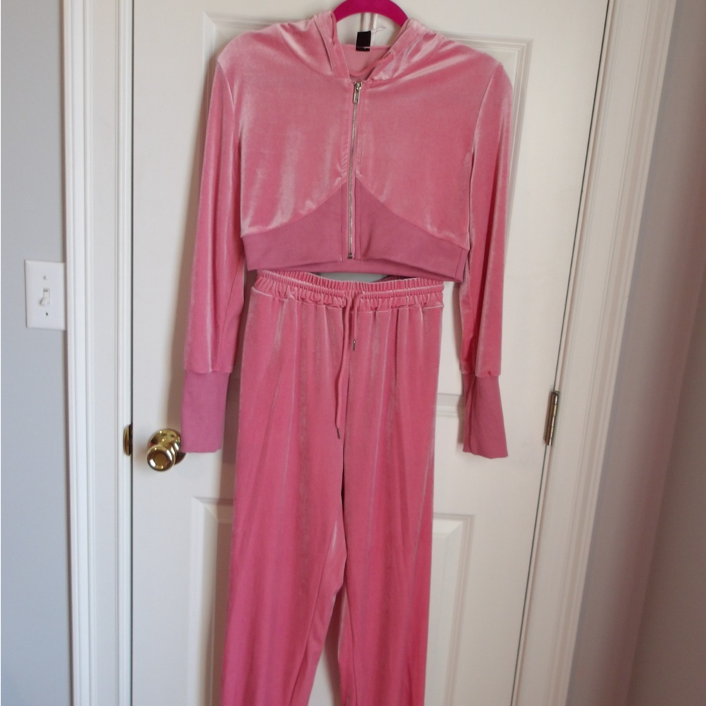 SHEIN Pink Velour Track Suit